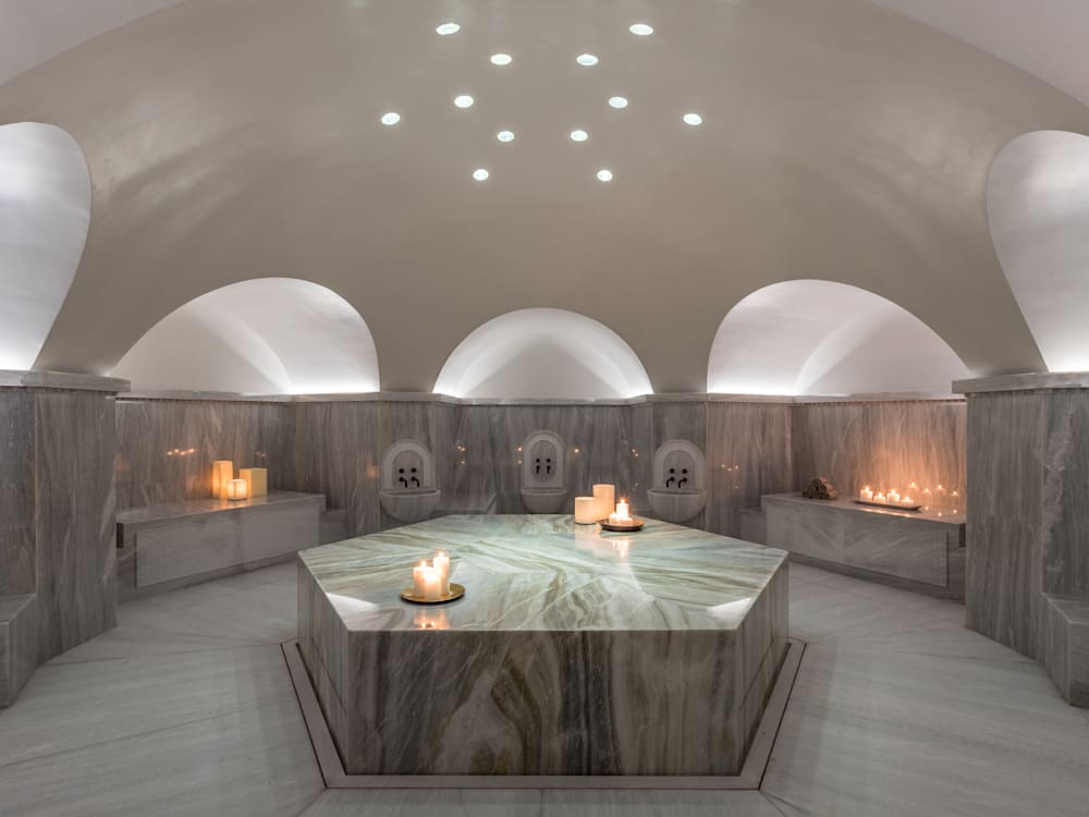 Marble hammam table at Euphoria Retreat hotel in Greece