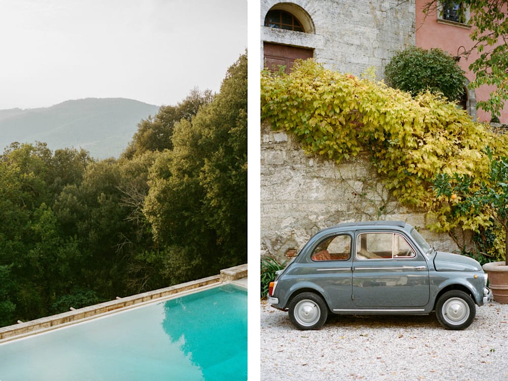 Pool and car scene at Borgo Pignano in Tuscany | Mr & Mrs Smith