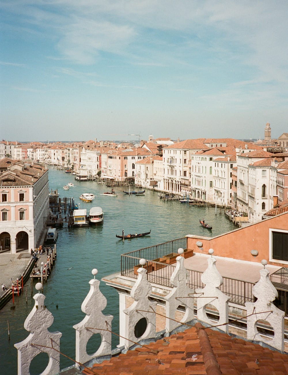 View from Venice from above, with white and orange rooftops