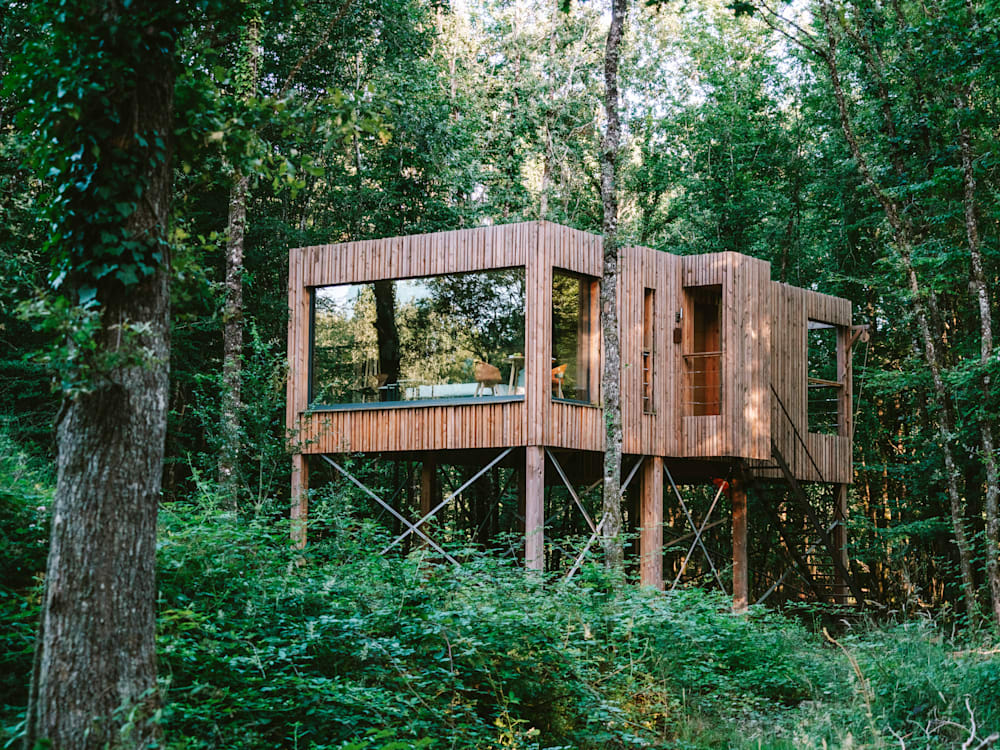 Raised treehouse in the forest at Loire Valley Lodges