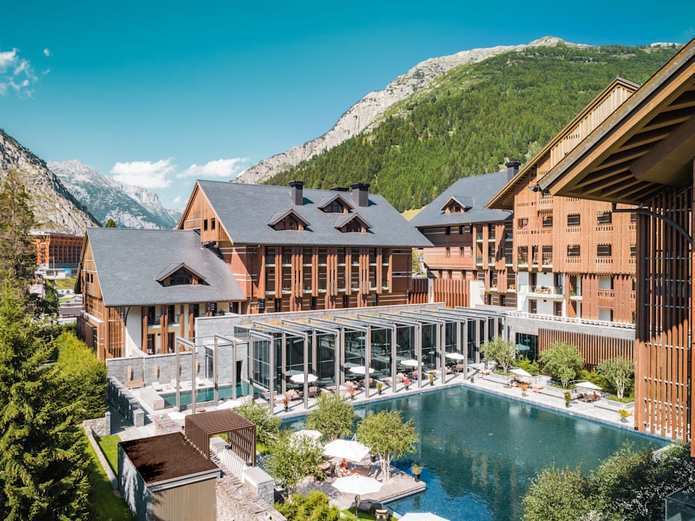 The Chedi Andermatt exterior with mountain view