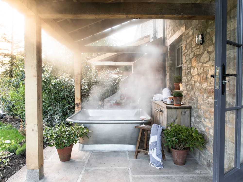 Hot tub with steam rising from it