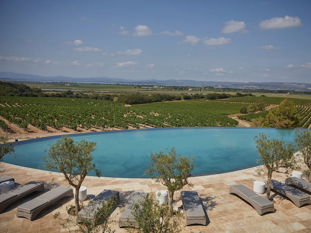 Infinity swimming pool overlooking the vineyards