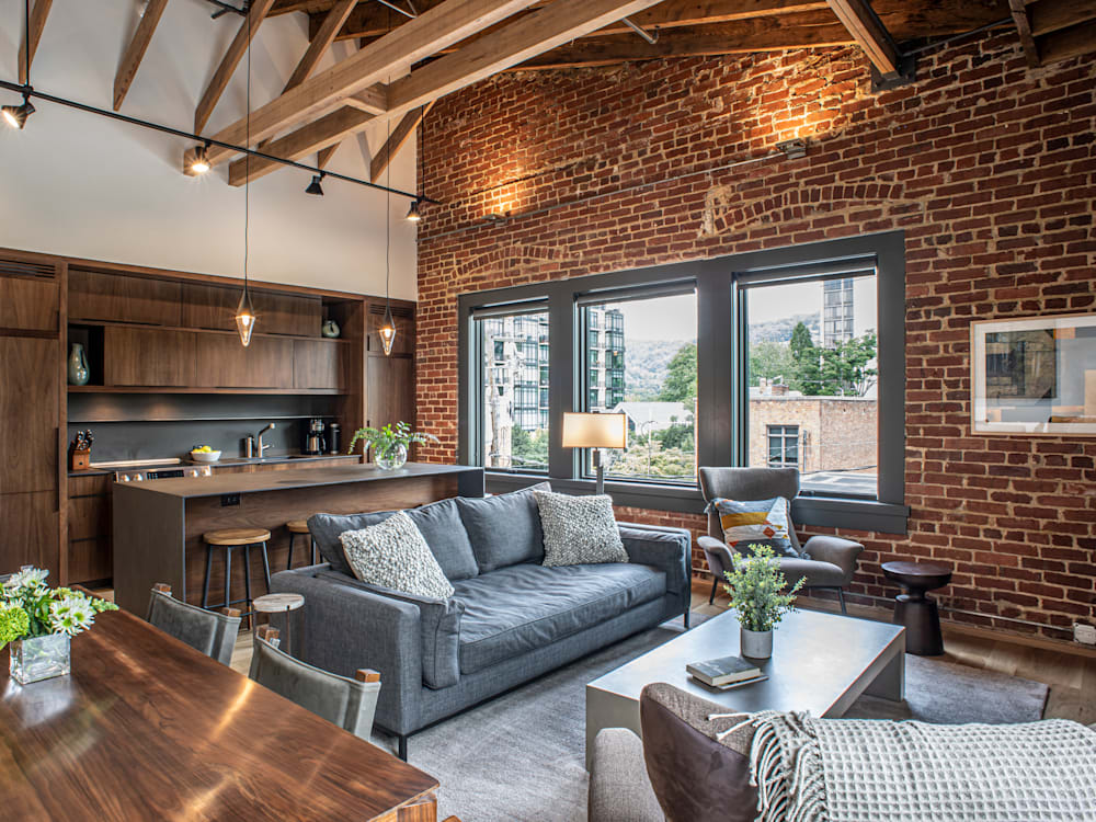 Exposed brick walls in apartment style accommodation