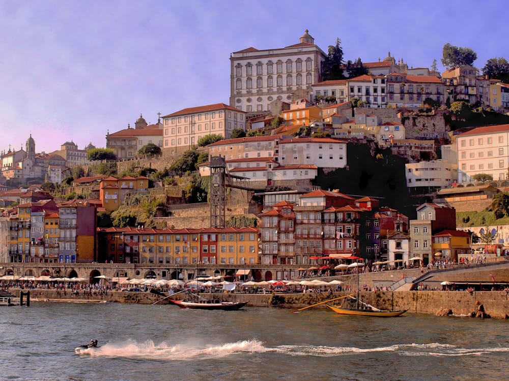 Porto from the waterside, the terracotta roofs glowing in the sunset 