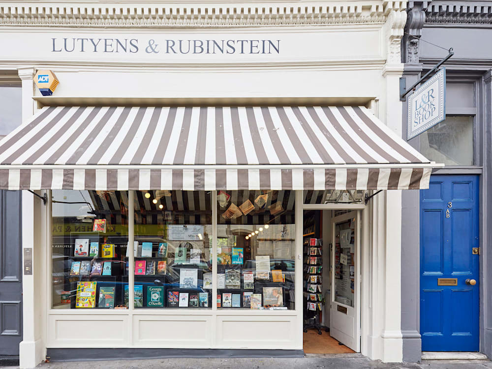 Book shop with striped awning
