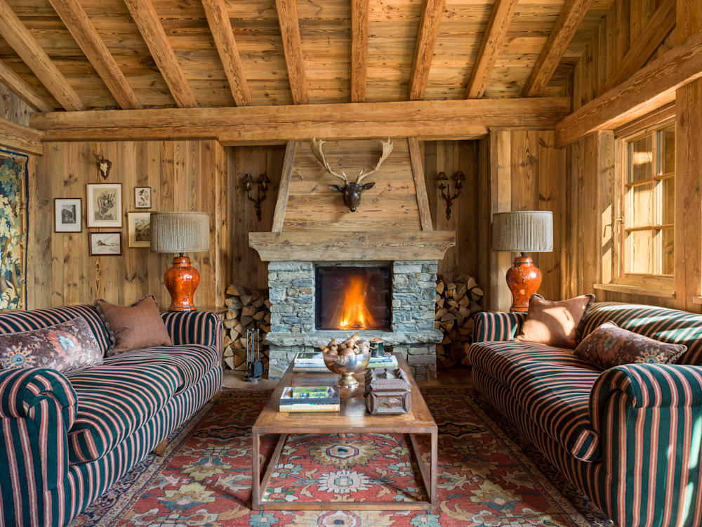 Chalet Hibou lounge with fire | Mr & Mrs Smith