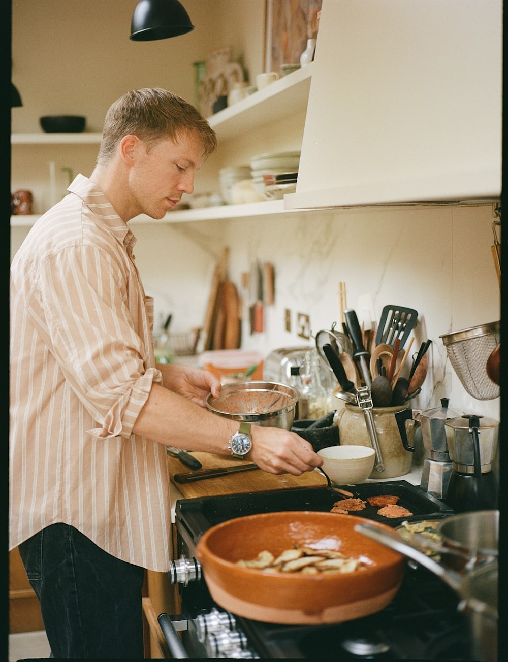 Rejina Pyo and Jordan Bourke in their kitchen, photographed by Lily Bertrand-Webb | Mr & Mrs Smith